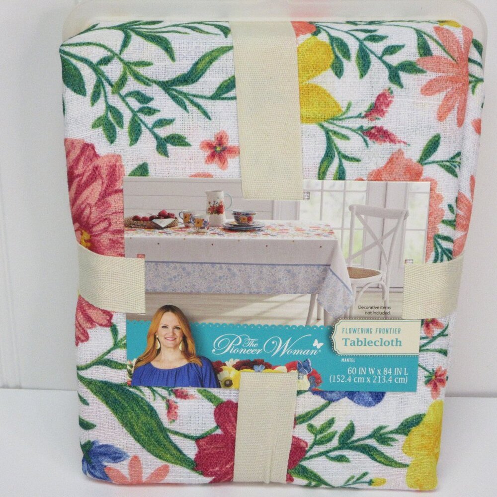 Pioneer Woman Tablecloth Flowering Frontier Floral Fabric 60"Wx84”L White New